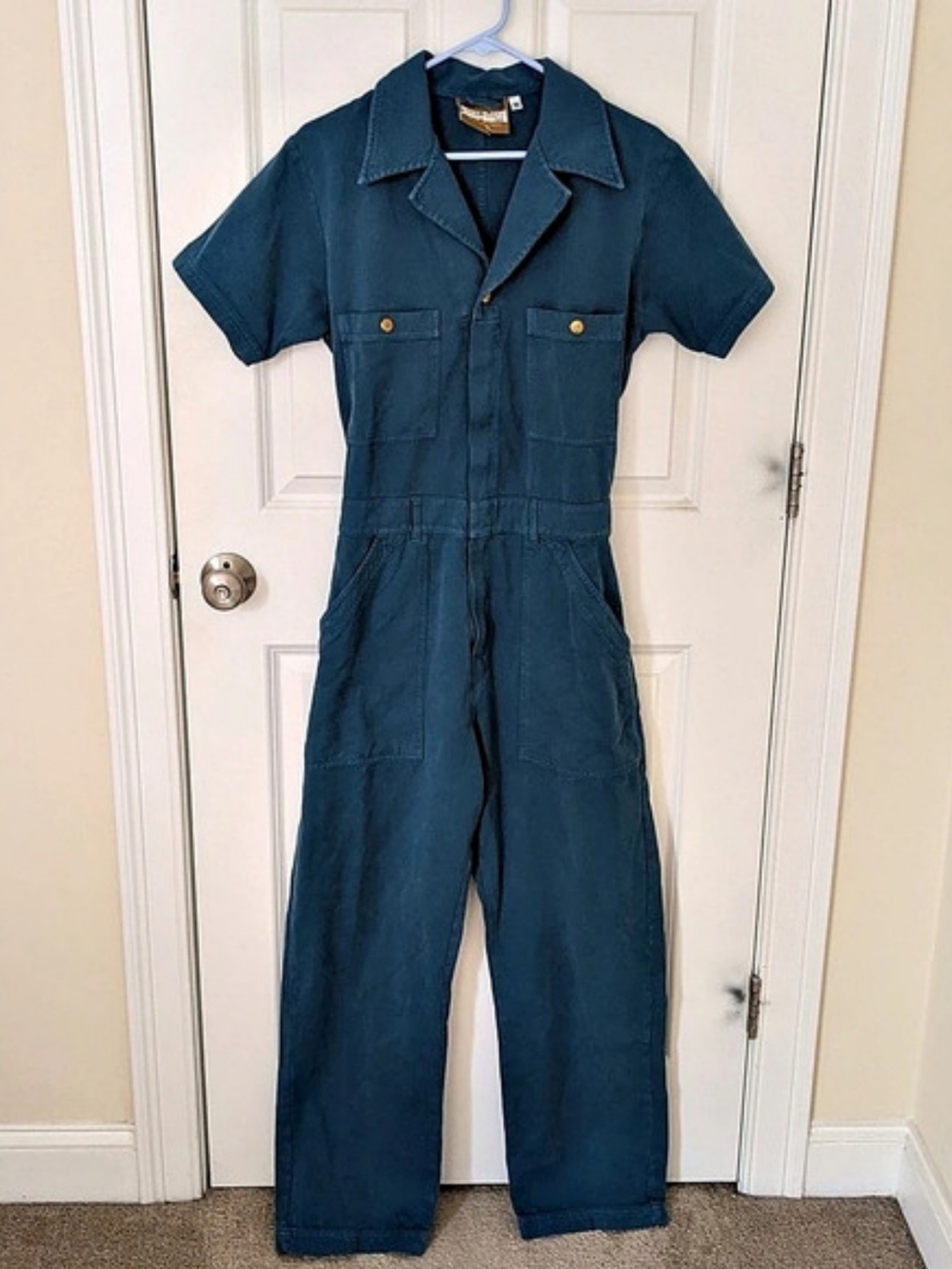 Short Sleeve Jumpsuit in Blue Size Medium